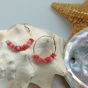 NEW | 14K Gold Plated | Faux Coral Beaded Hoops